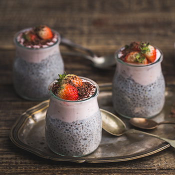 Coconut pudding with strawberry mousse